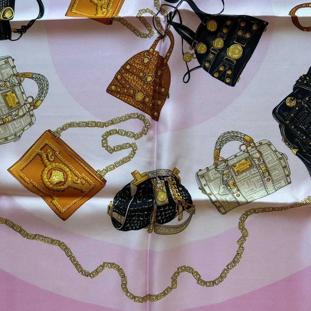 Versace Vintage ‘08 Pink Handbag Silk Scarf - 34 inches w/ certificate NIB/NWT